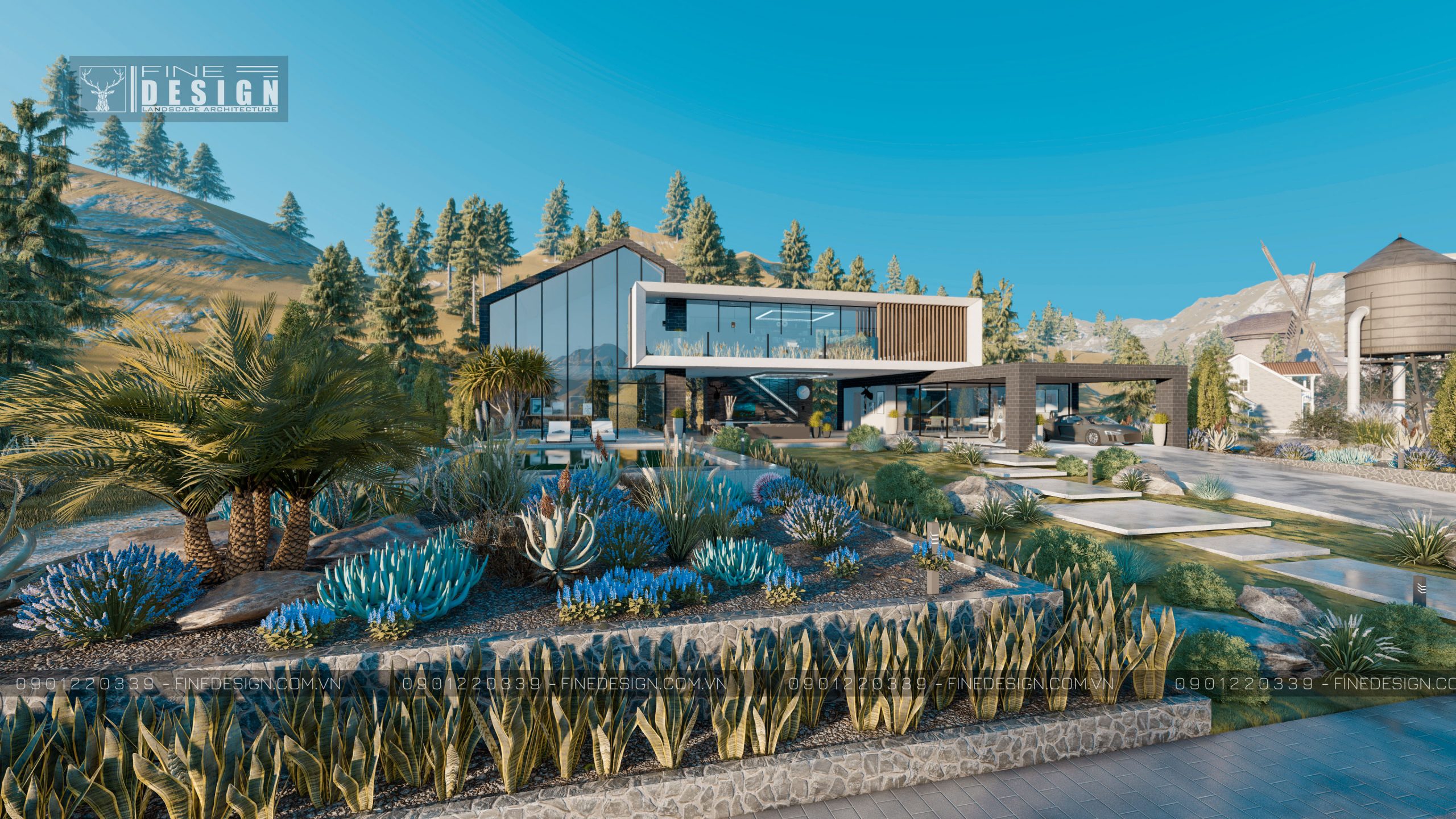 thiet ke nhà hien đại và vườn địa trung hải (3)